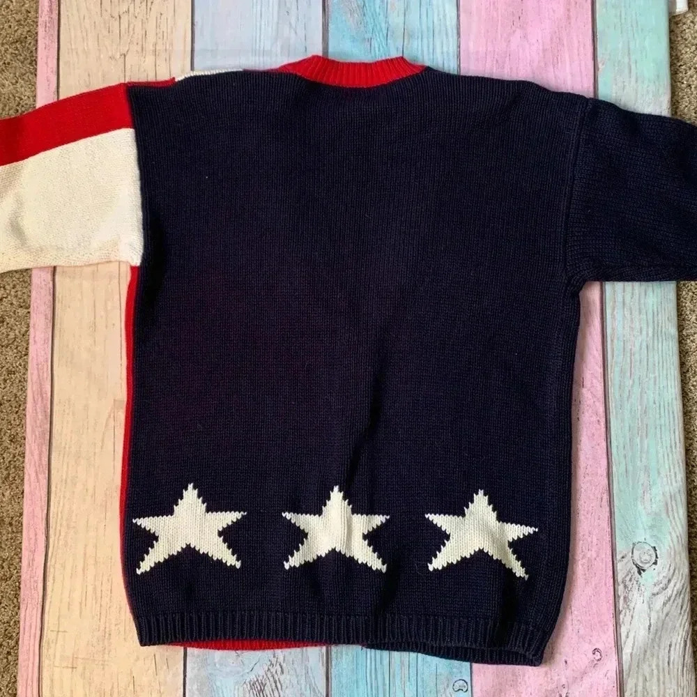 Vintage casual corner 100% cotton American flag V-neck button up sweater - Picture 8 of 8